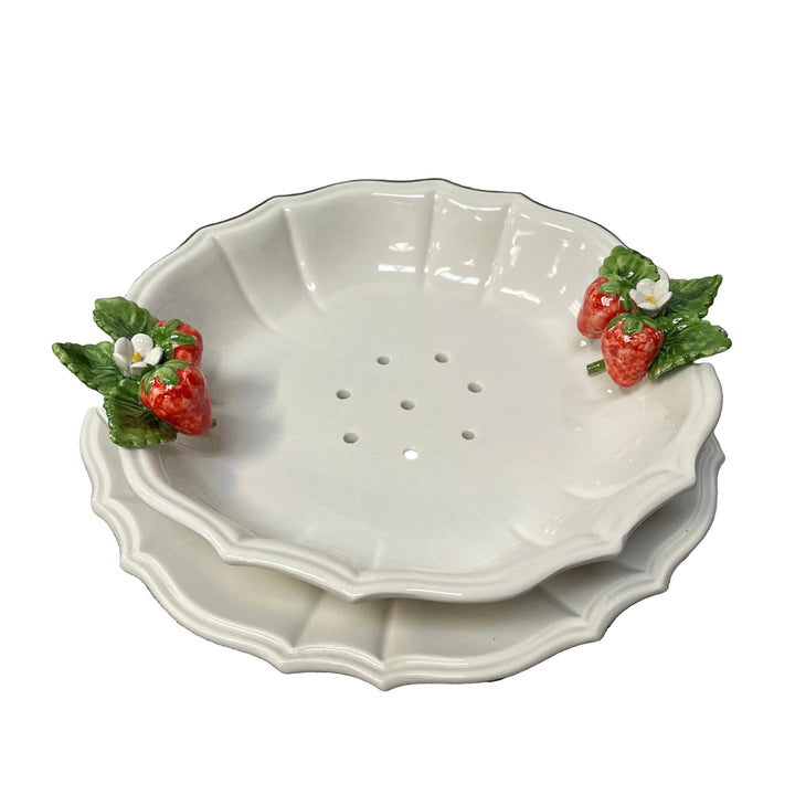 Strawberry Italian Serving Set Plate With Sieve Dish