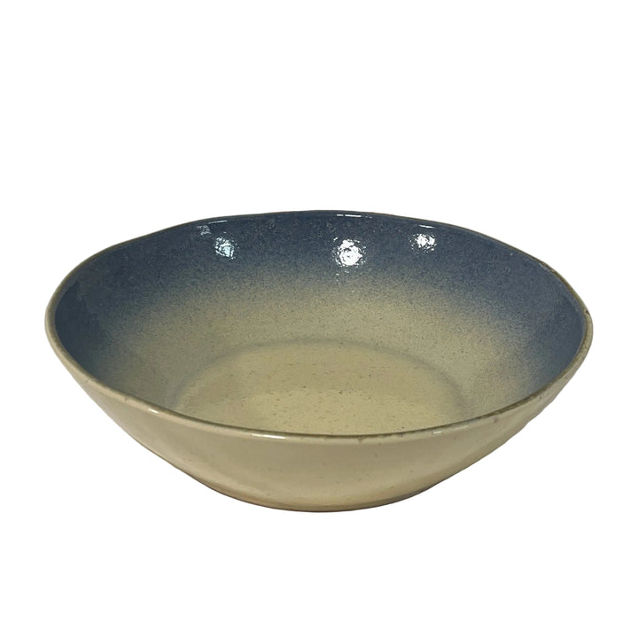 Set of 4 Large Shallow Bowls Blue Ivory