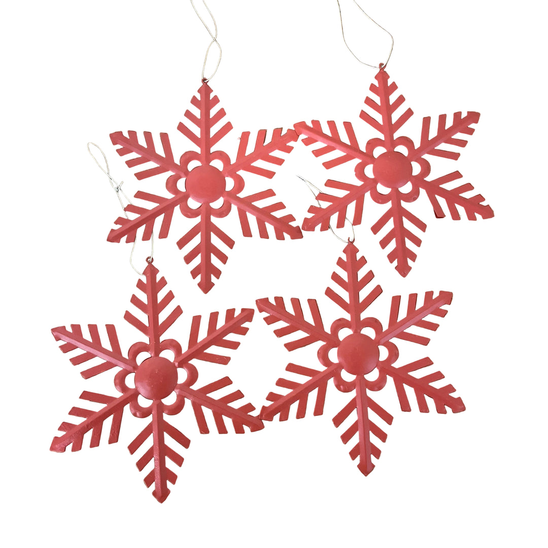 Set of 4 Large Red Snowflake Hangers