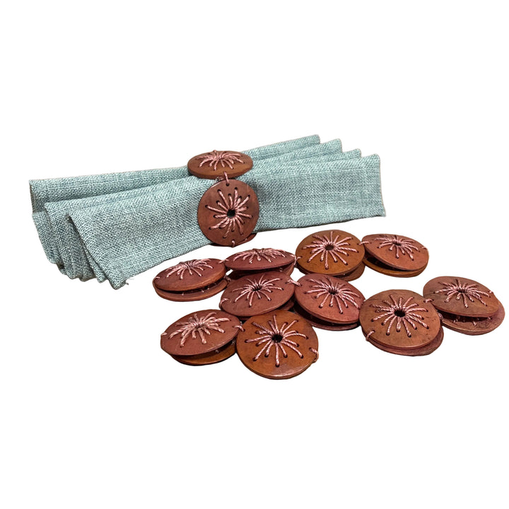 Set of 6 Wooden Effect Napkin Rings Natural Dark Wood