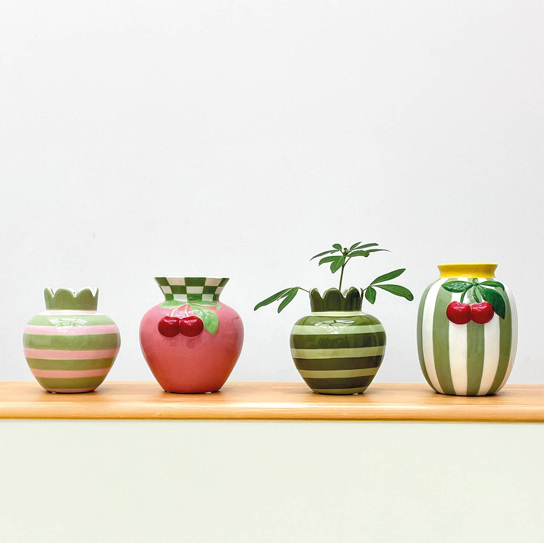 Cherry Vase with Green Stripe