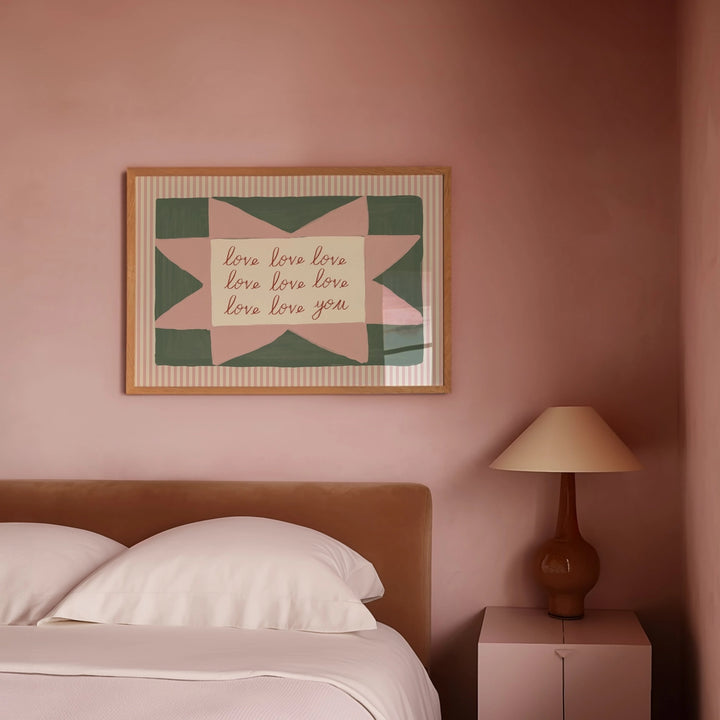 Love Love Love You Print Green & Pink