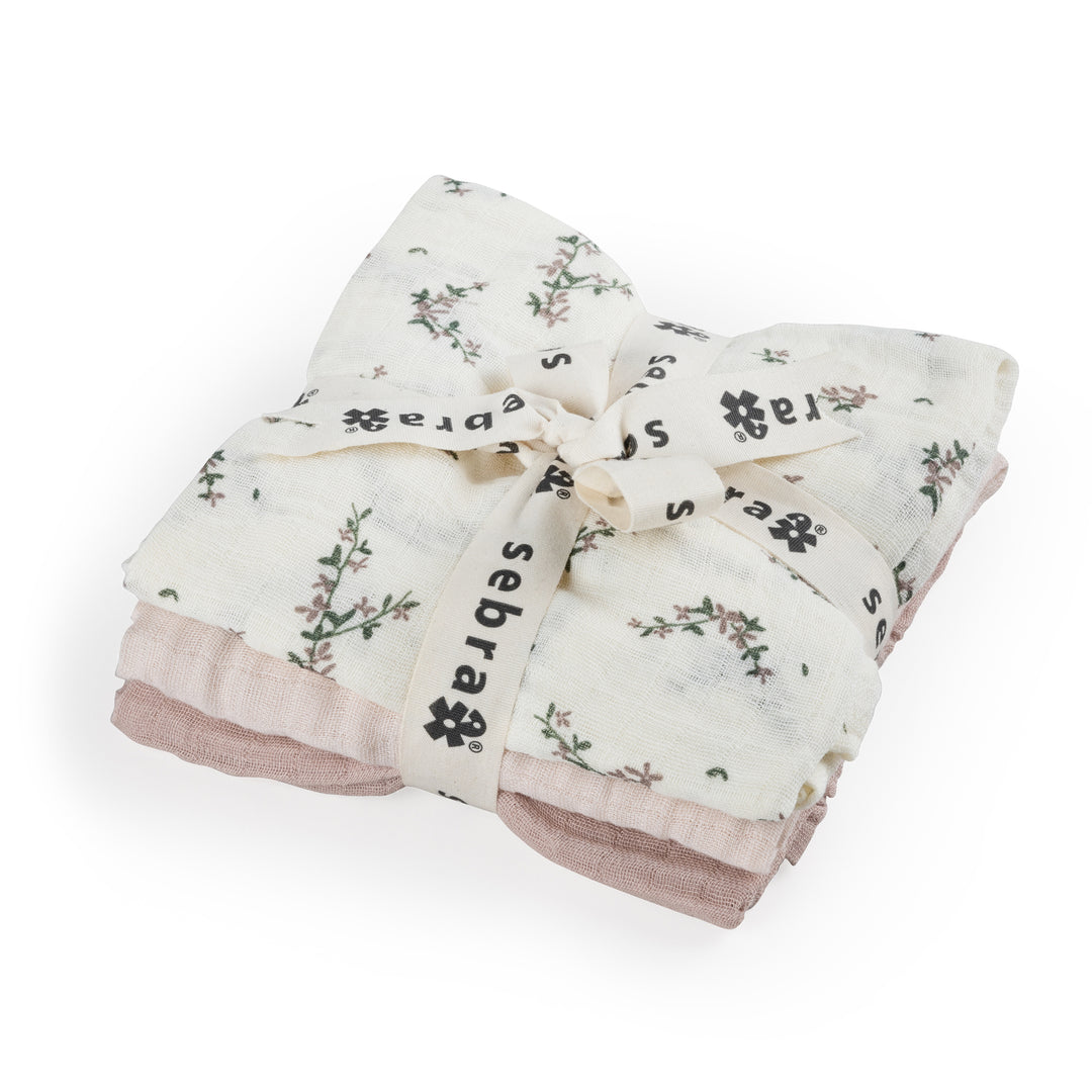 Sebra 3pcs Muslin, Powder Blossom, Rose