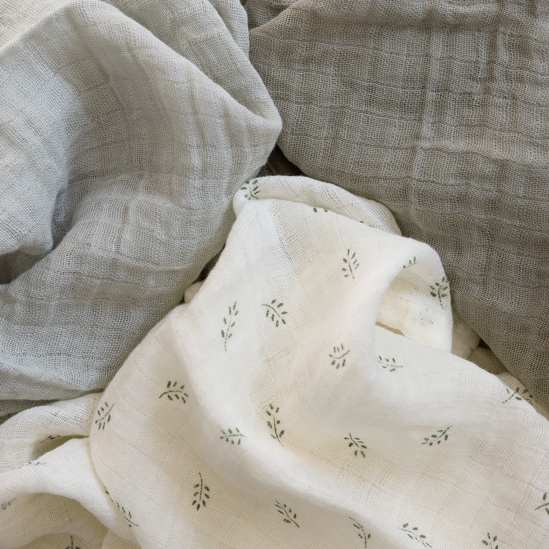 Sebra 3pcs Muslin, Sophora Leaves, Mist Green