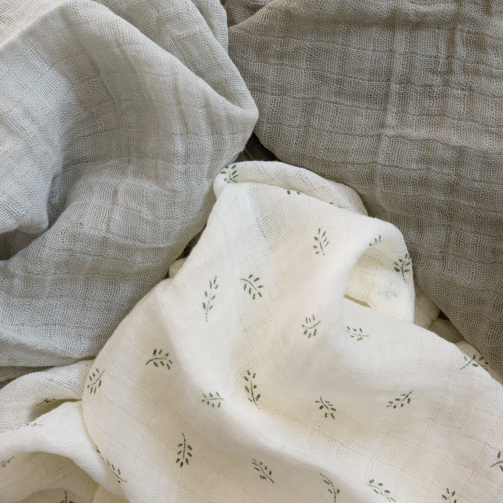 Sebra 3pcs Muslin, Sophora Leaves, Mist Green