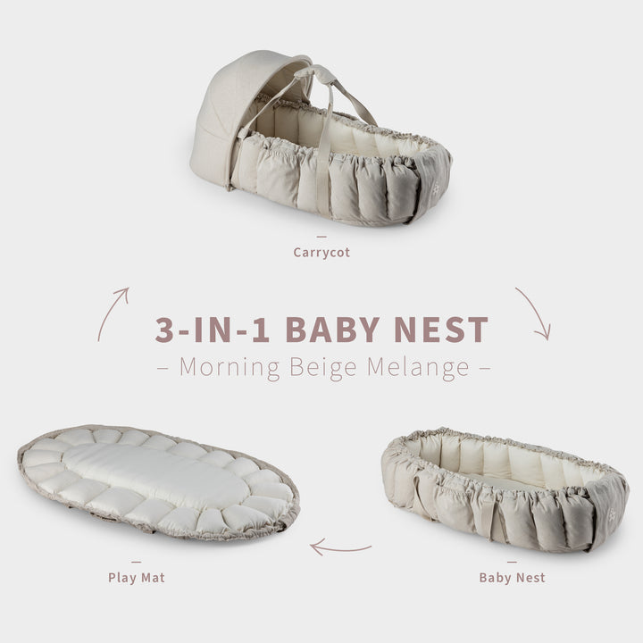 Sebra 3-in-1 Baby Nest & Hood in Morning Beige Melange