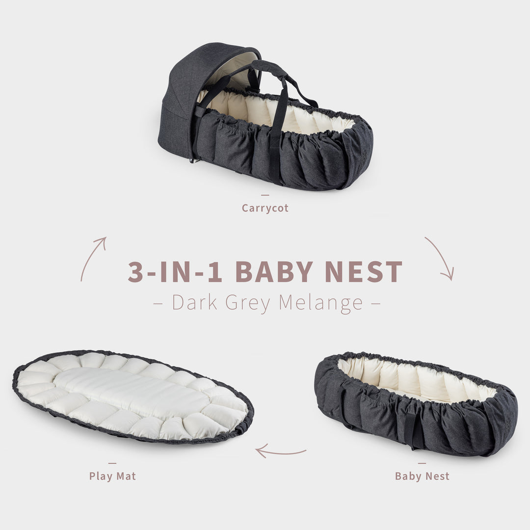 Sebra 3-in-1 Baby Nest & Hood in Dark Grey Melange
