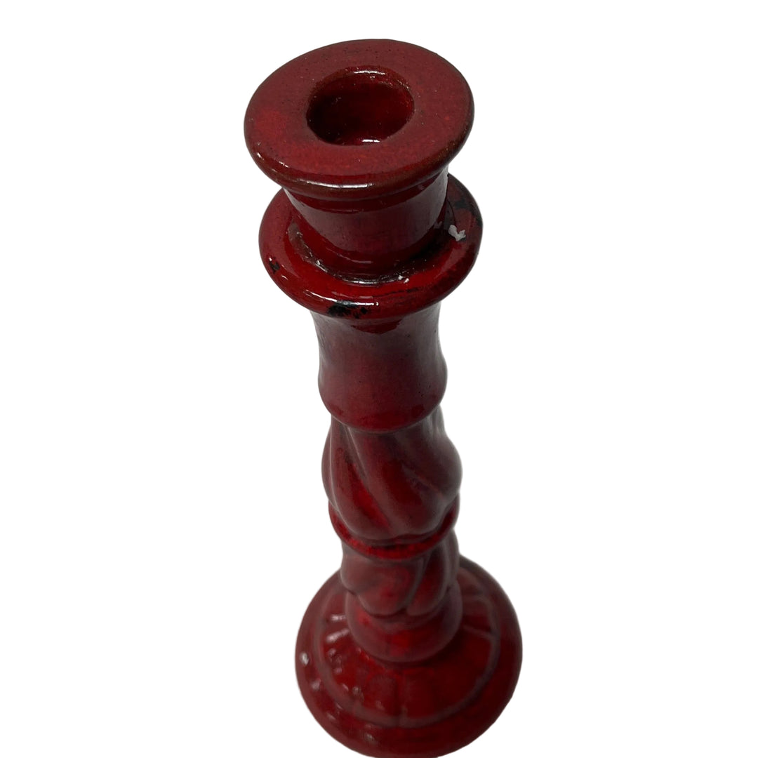 Terracotta Glazed Candle Stick Red