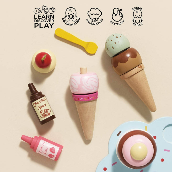 Wooden Ice Cream Stand & Toppings Play Set