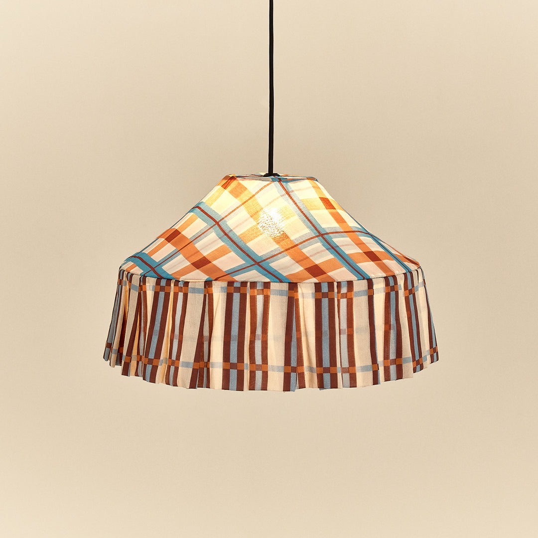 Nododinoz Michelle Lampshade in Brown Blue Checks 50cm