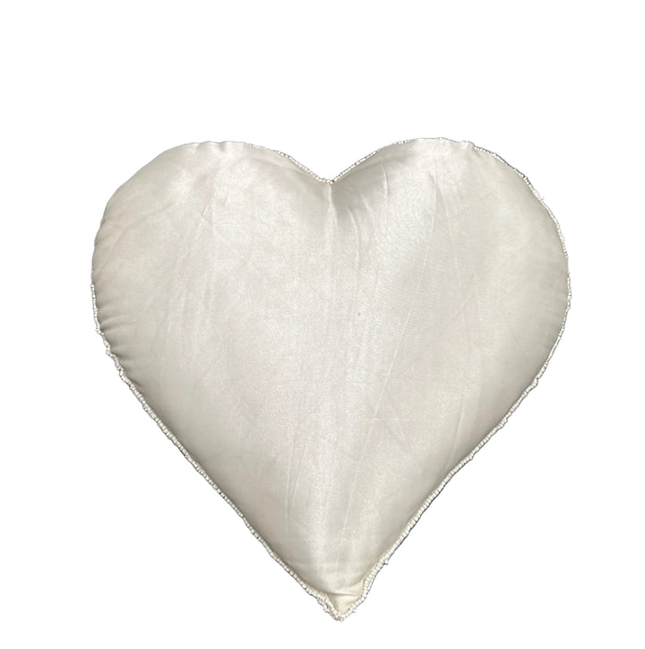 Small Beaded Heart Cushion in White