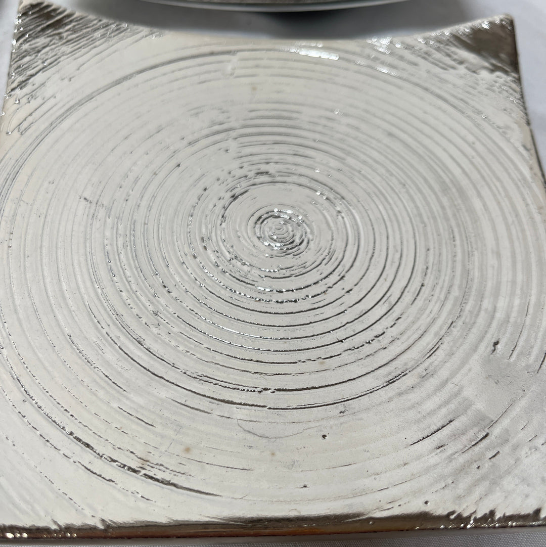 Set of 4 Square Metal Dish Decor Silver