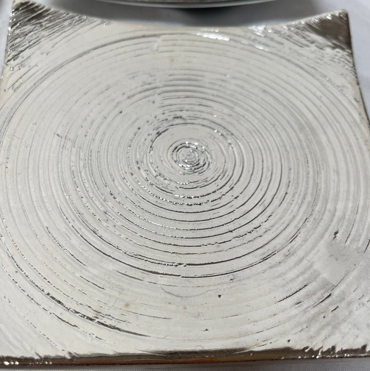 Set of 4 Square Metal Dish Decor Silver