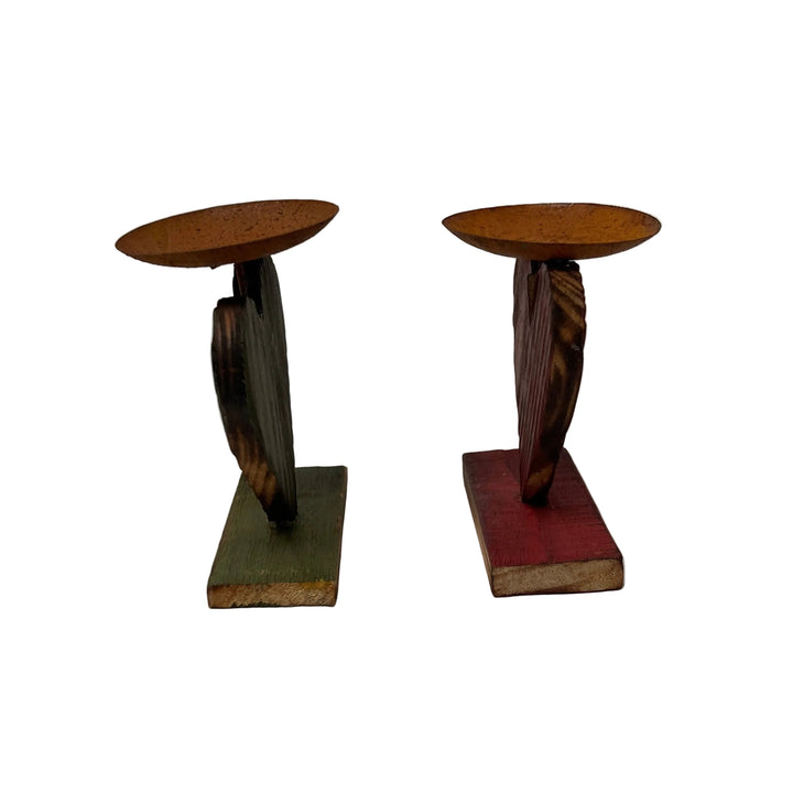 Set of 2 Wooden Heart Tea Light Holders