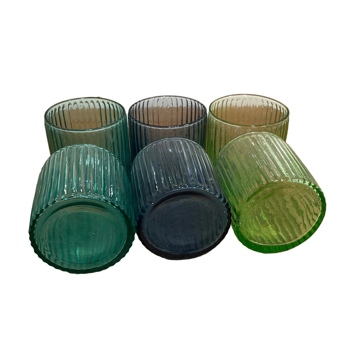 Set of 6 Tumbler Ribbed Glasses Assorted