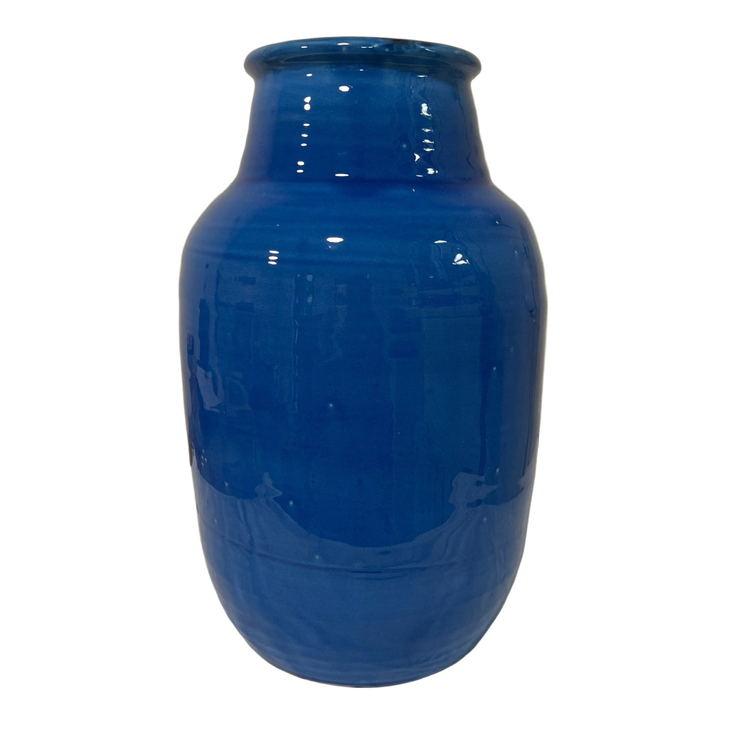 Medium Slim Terracotta Glazed Vase Bright Blue