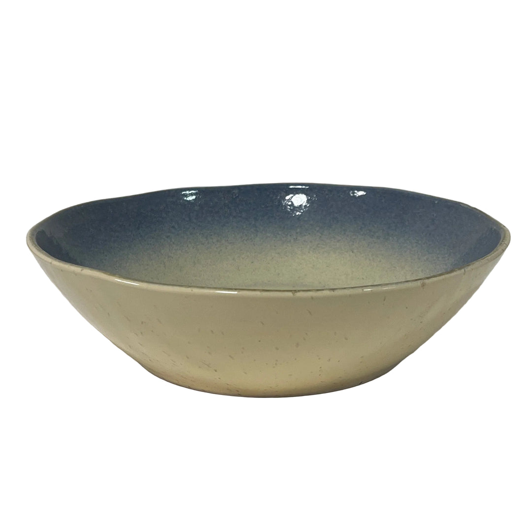 Set of 4 Large Shallow Bowls Blue Ivory