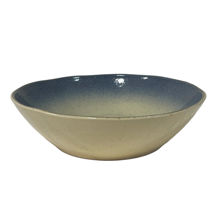 Set of 4 Large Shallow Bowls Blue Ivory