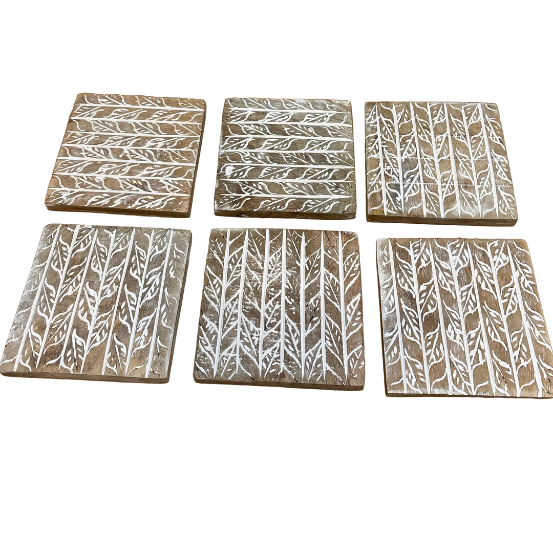 Set of 6 Wooden Coasters Leaves