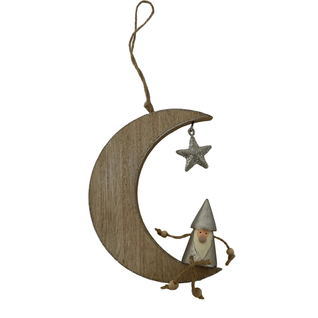 Wooden Moon with Santa Hanger