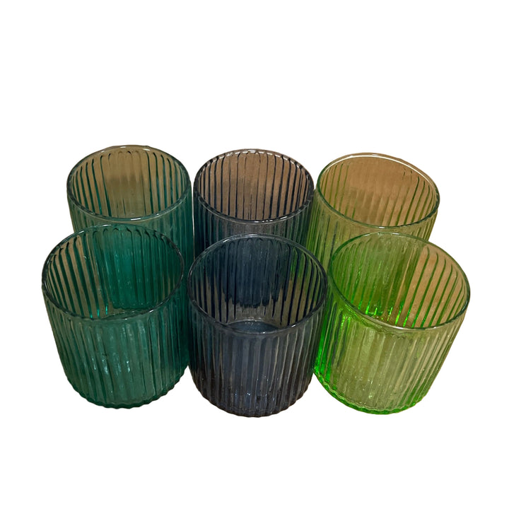 Set of 6 Tumbler Ribbed Glasses Assorted