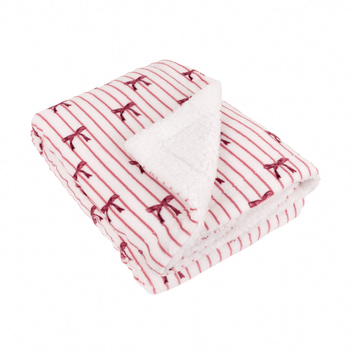Sherpa Bow Fleece Throw in Silk Pink