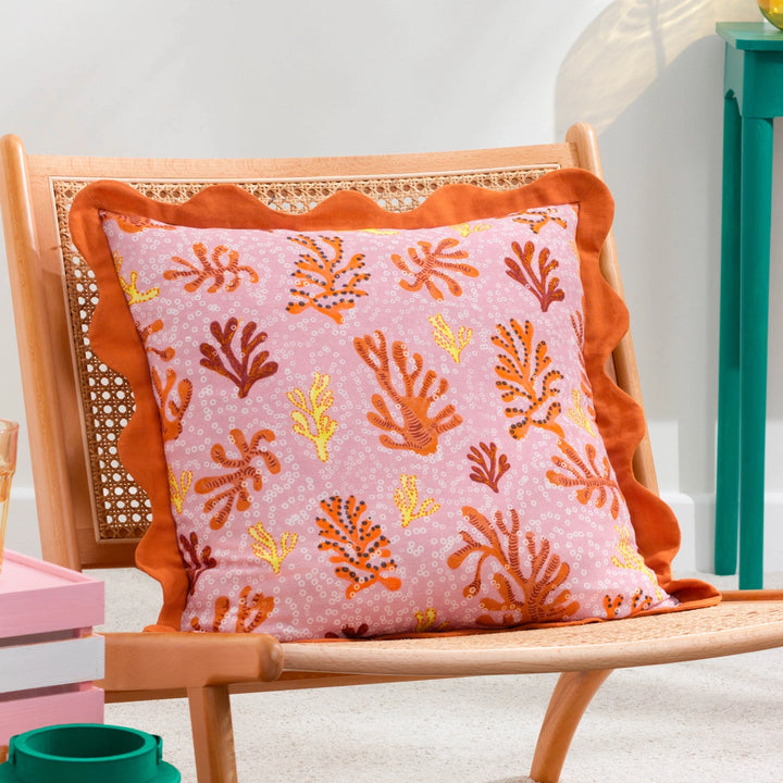 Coral Scalloped Cushion in Sandy Pink