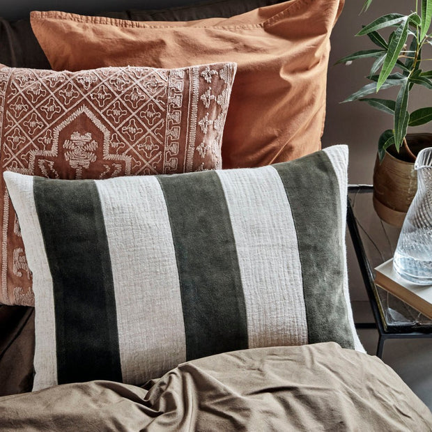 Amber Linen And Velvet Cushion in Green