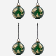 Set of Four Green and Gold Leaf Baubles