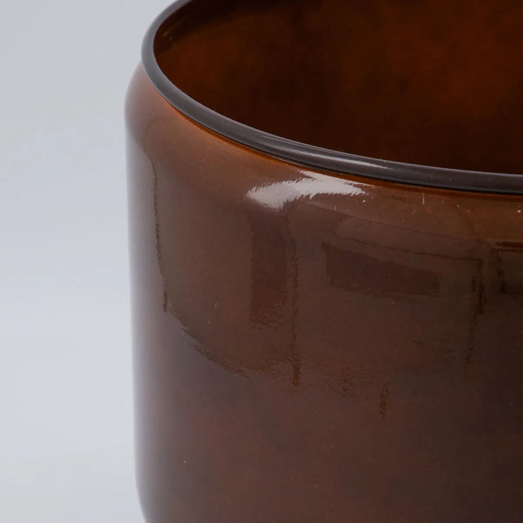 Set of 2 Brown Glazed Metal Planters