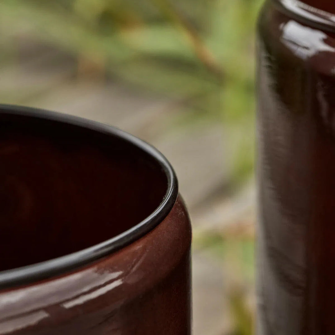 Set of 2 Brown Glazed Metal Planters