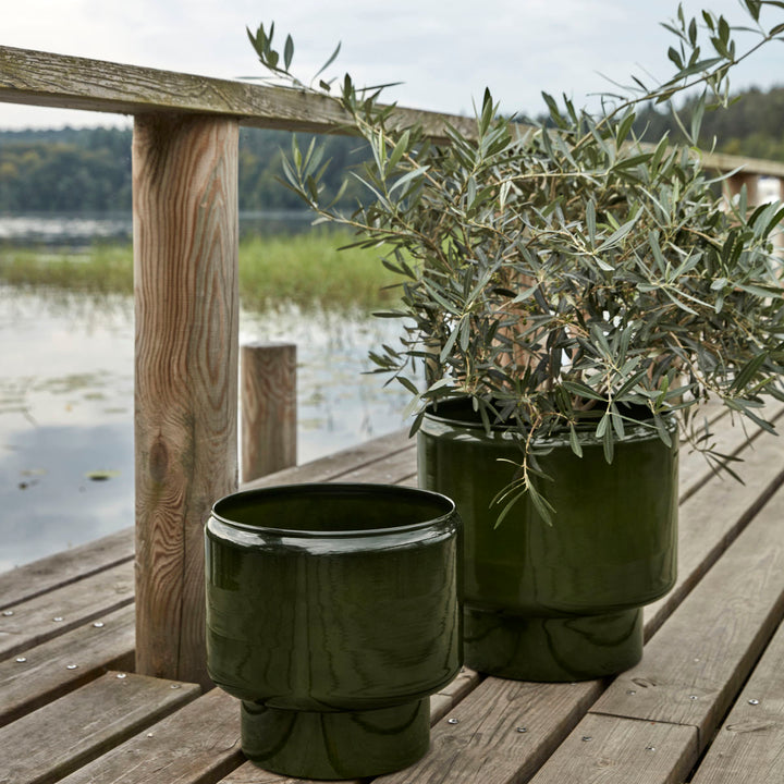 Dark Green Glazed Metal Planters