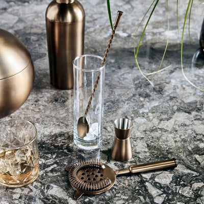 Three Piece Antiqued Brass Cocktail Set