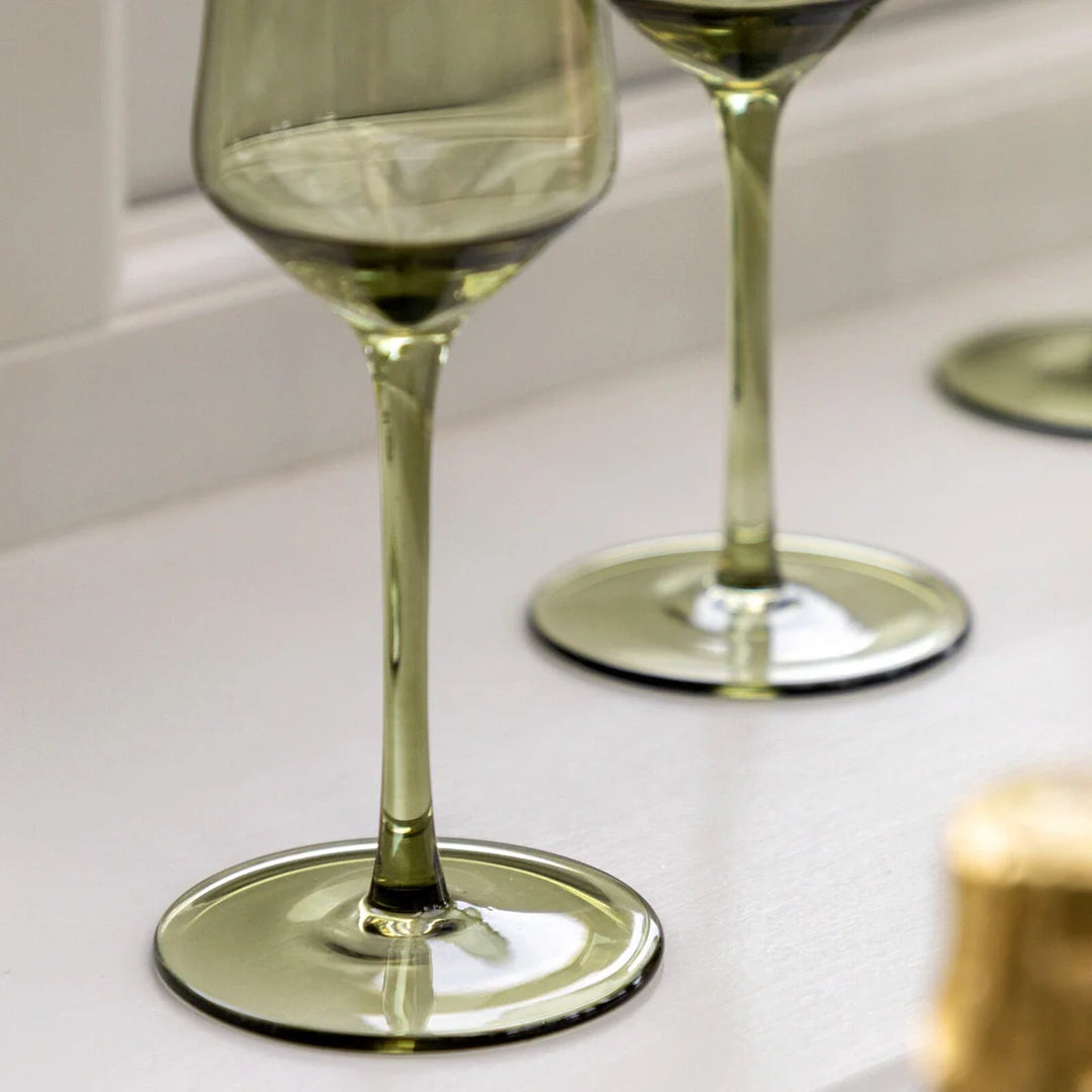 Flute Glass in Smokey Green Set of 4