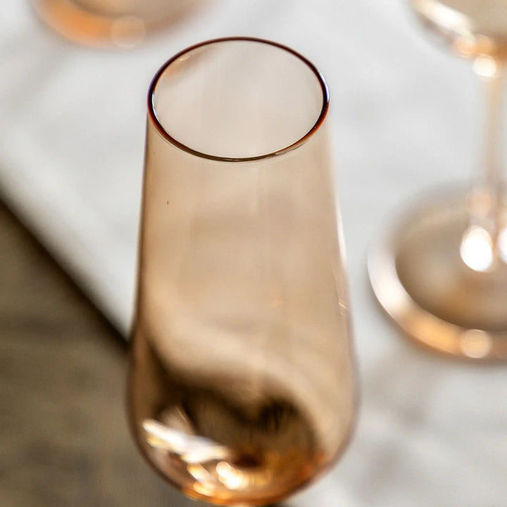 Flute Glass in Amber Set of 4
