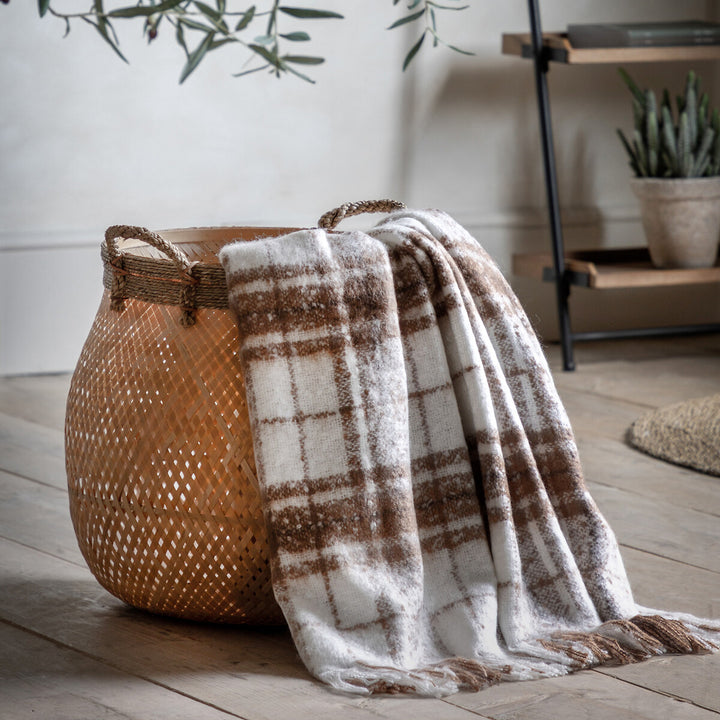 Check Faux Mohair Throw in Tan