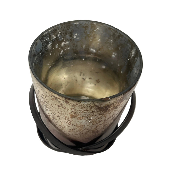 Rustic Metal & Glass Pillar Candle