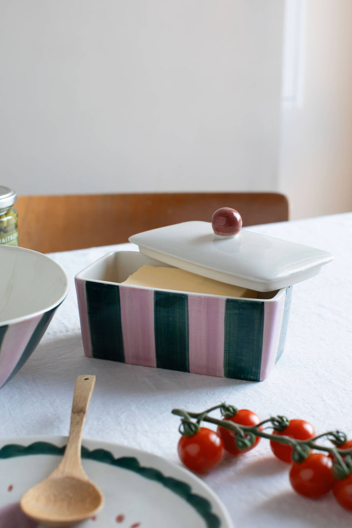Lilac/Teal Stripe Butter Dish