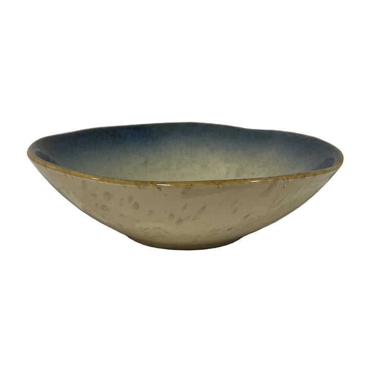 Set of 4 Small Shallow Bowls Blue Ivory