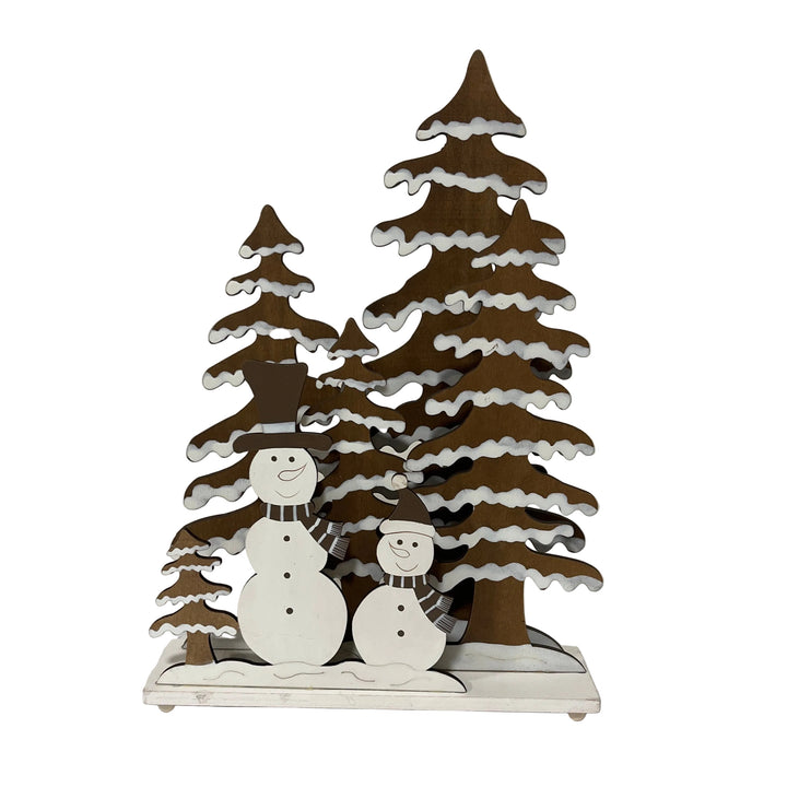 Large Wooden Snowman Christmas Scene LED