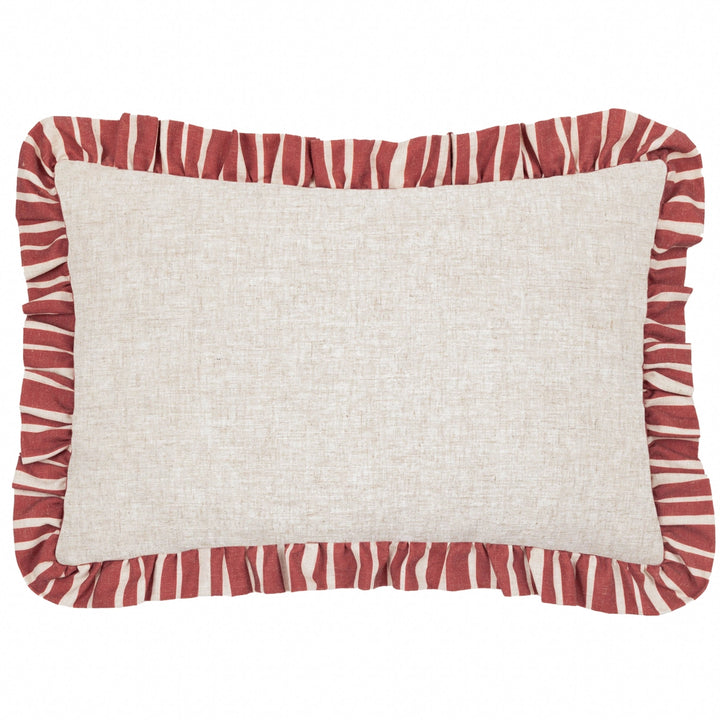 Carmon Stripe Ruffle Cushion in Linen/Red