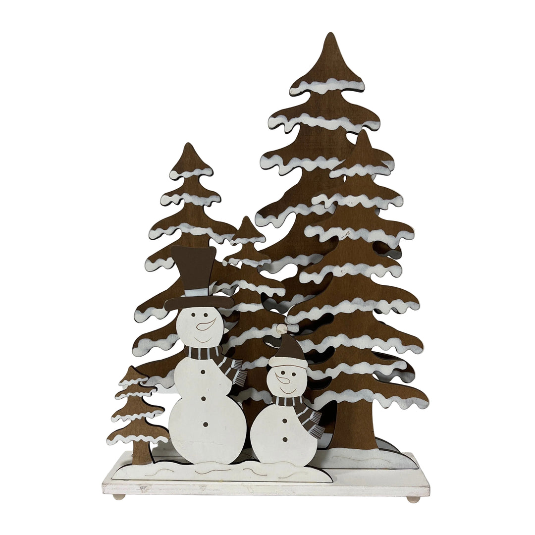 Large Wooden Snowman Christmas Scene LED