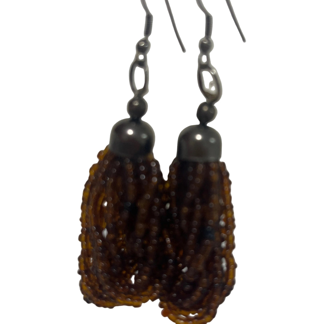Pair of Handmade Beaded Earrings Brown