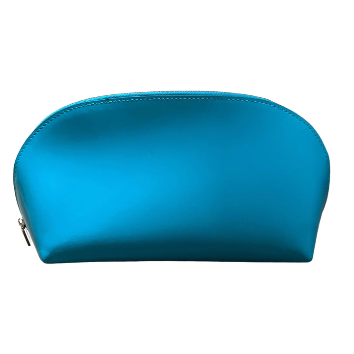 Teal Leather Zip Up Travel Pouch
