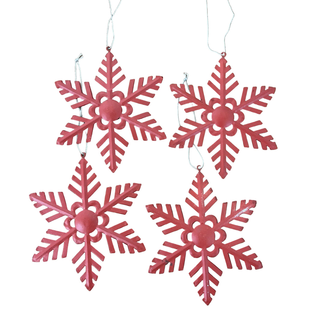Set of 4 Small Red Snowflake Hangers