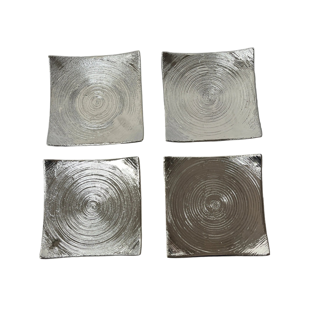 Set of 4 Square Metal Dish Decor Silver