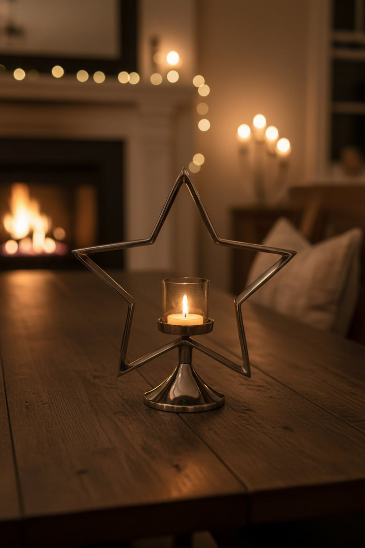 Chrome 30cm Star Tea Light Holder