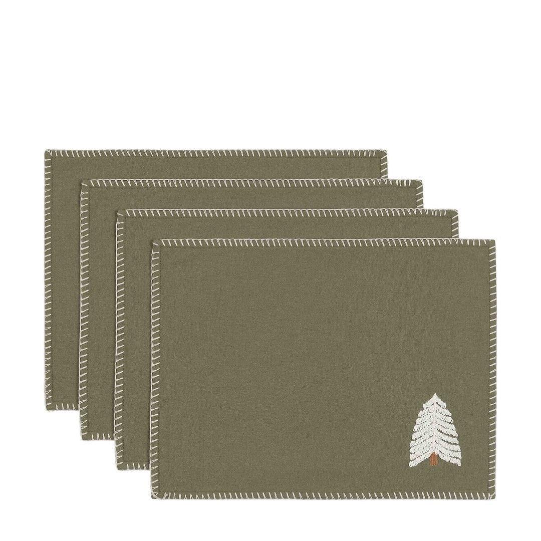 Set of 4 Woodland Embroidered Tree Placemats