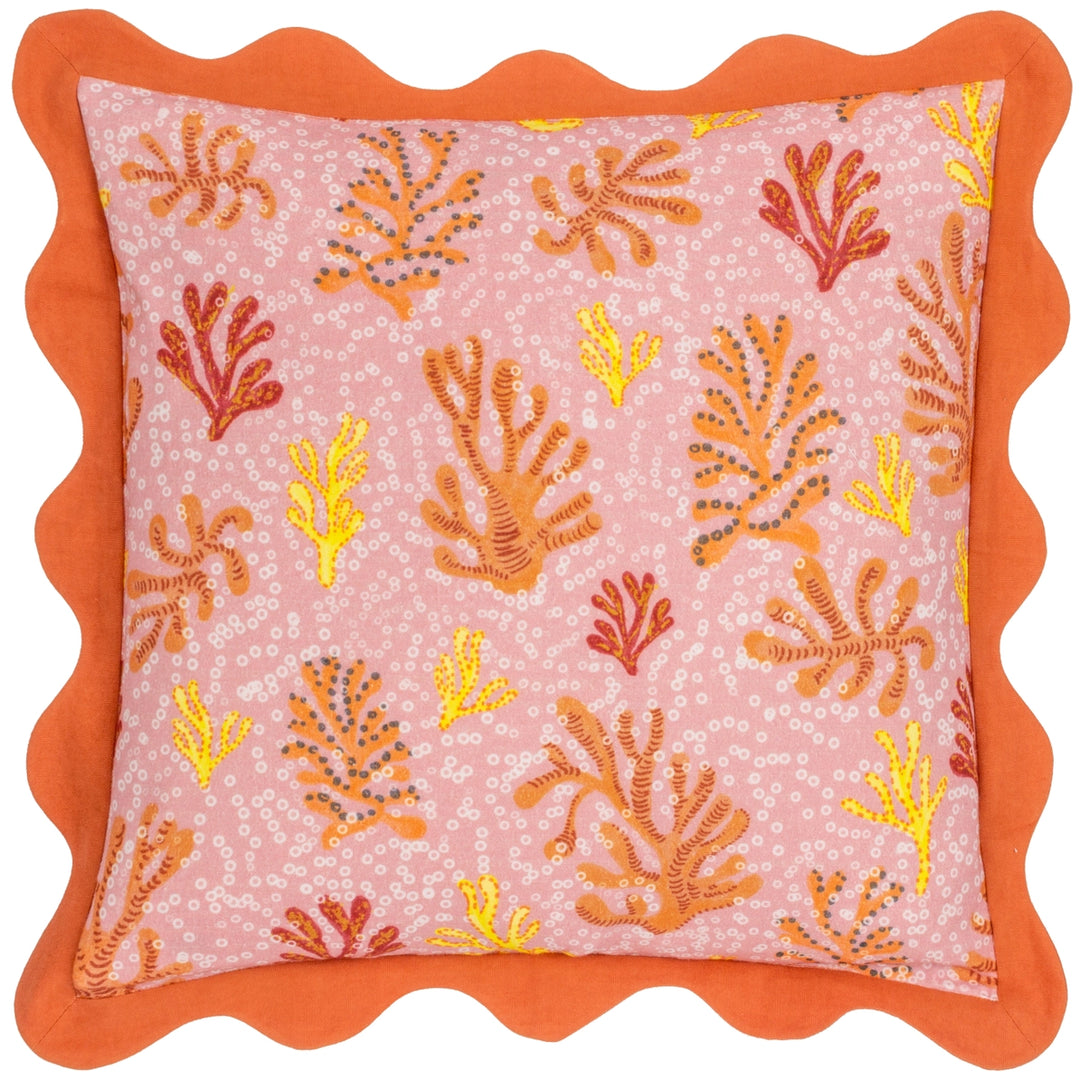 Coral Scalloped Cushion in Sandy Pink