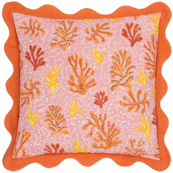 Coral Scalloped Cushion in Sandy Pink